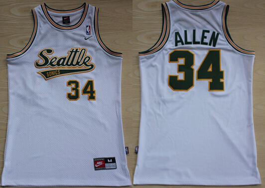 Men's Seattle Supersonics #34 Ray Allen White AU Swingman Jersey