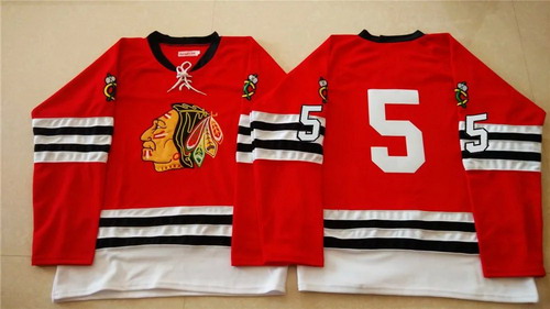 Men's Chicago Blackhawks #5 David Rundblad 1960-61 Red Vintage Jersey