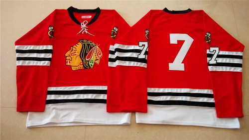 Men's Chicago Blackhawks #7 Chris Chelios 1960-61 Red Vintage Jersey