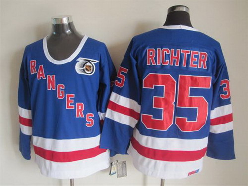 Mens New York Rangers #35 Mike Richter Light Blue 1991 75TH CCM Vintage Throwback Jersey
