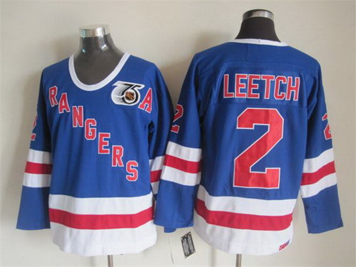 Mens New York Rangers #2 Brian Leetch Light Blue 1991 75TH CCM Vintage Throwback Jersey
