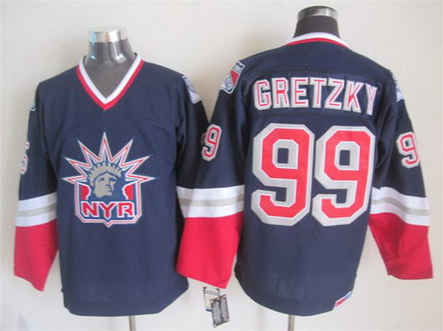 Mens New York Rangers #99 Wayne Gretzky Navy Blue 1998 CCM Throwback Alternate NHL Jersey