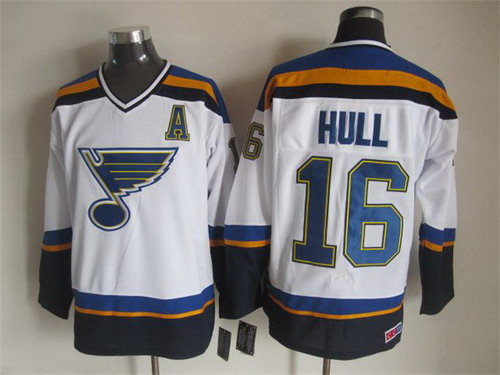 Men's St. Louis Blues #16 Brett Hull 2014 White Throwback CCM Jersey