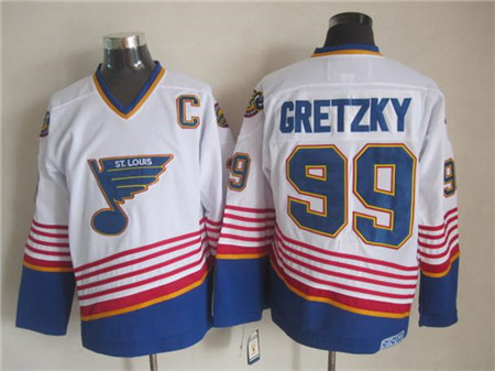 Men's St. Louis Blues #99 Wayne Gretzky 1995-96 Whte Red CCM Throwback Jersey