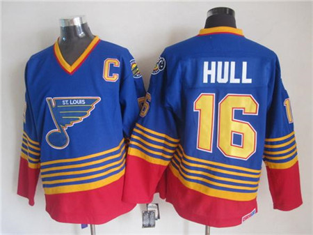 Men's St. Louis Blues #16 Brett Hull 1995-96 Blue Red CCM Throwback Jersey