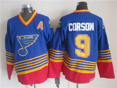 Men's St. Louis Blues #9 Shayne Corson 1995-96 Blue Red CCM Throwback Jersey