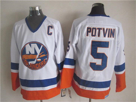 Men's New York Islanders #5 Denis Potvin White Throwback CCM Jersey