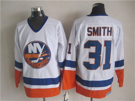 Men's New York Islanders #31 Billy Smith White Throwback CCM Jersey