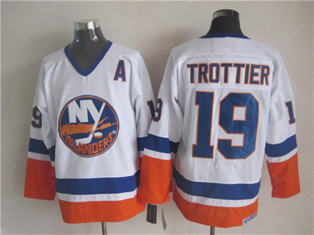 Men's New York Islanders #19 Bryan Trottier White Throwback CCM Jersey