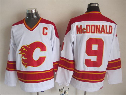 Men's Calgary Flames #9 Lanny McDonald 1989 White CCM Vintage Throwback Jersey