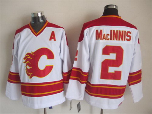 Men's Calgary Flames #2 Al MacInnis 1989 White CCM Vintage Throwback Jersey