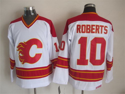 Men's Calgary Flames #10 Gary Roberts 1989 White CCM Vintage Throwback Jersey