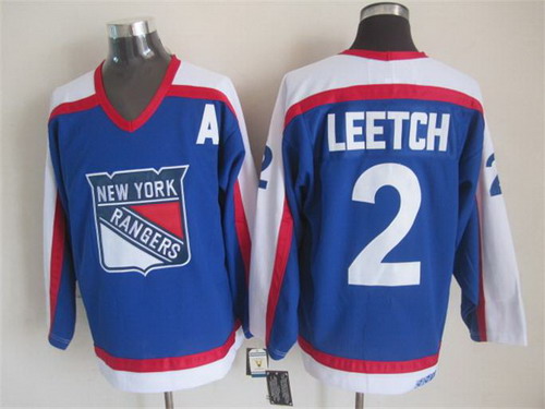 Mens New York Rangers #2 Brian Leetch Light Blue 2003 CCM Vintage Throwback Away NHL Hockey Jersey
