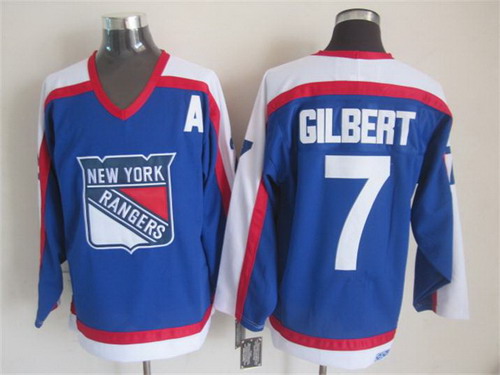 Mens New York Rangers #7 Rod Gilbert Light Blue 1977 CCM Vintage Throwback NHL Hockey Jersey