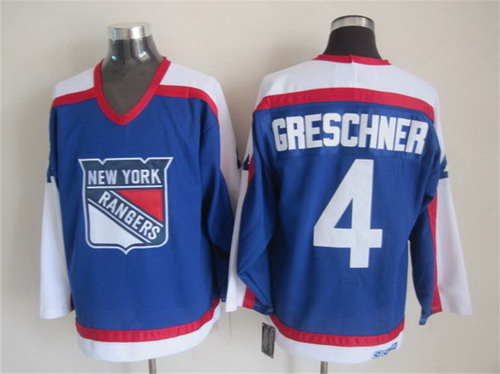 Mens New York Rangers #4 Ron Greschner Light Blue 1978 CCM Vintage Throwback NHL Hockey Jersey