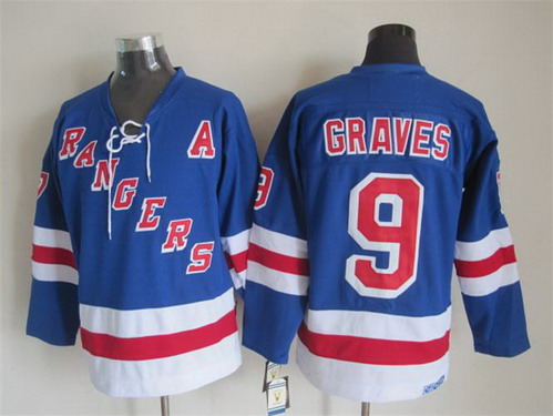 Mens New York Rangers #9 Adam Graves Light Blue 1999 Throwback CCM Jersey