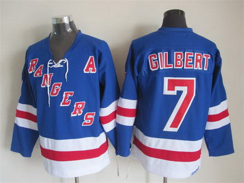 Mens New York Rangers #7 Rod Gilbert Light Blue 1972  Throwback CCM Jersey with tie
