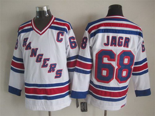 Mens New York Rangers #68 Jaromir Jagr White 1990's Throwback CCM Jersey 