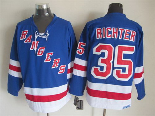 Mens New York Rangers #35 Mike Richter Light Blue 2003 Throwback CCM Jersey