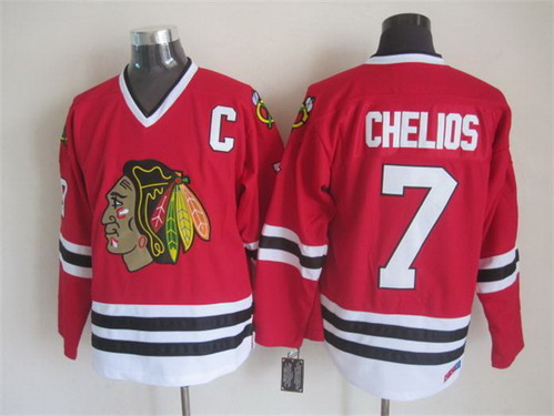 Men's Chicago Blackhawks #7 Chris Chelios Red 1996 Throwback CCM Jersey
