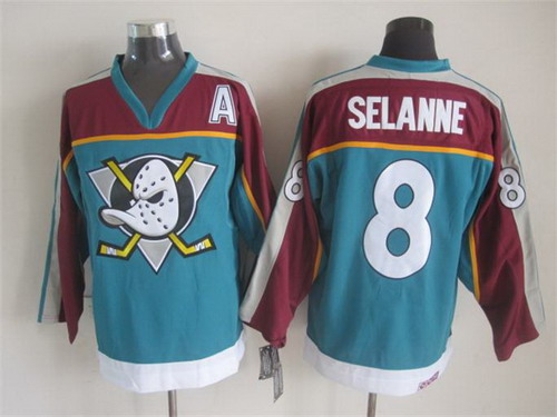 Men's Anaheim Ducks #8 Teemu Selanne Blue Throwback CCM Jersey