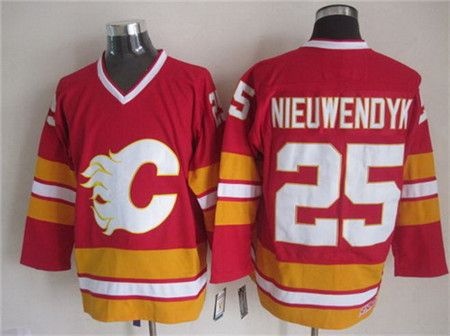 Men's Calgary Flames #25 Joe Nieuwendyk 1989 Red CCM Vintage Throwback Jersey