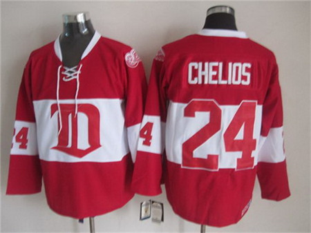 Men's Detroit Red Wings #24 Chris Chelios Red Winter Classic Throwback CCM Jersey