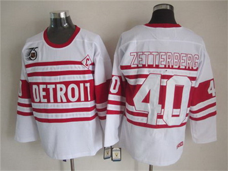 Men's Detroit Red Wings #40 Henrik Zetterberg White 75TH Throwback CCM Jersey