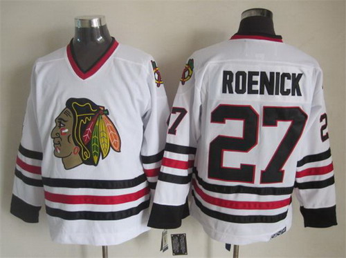 Men's Chicago Blackhawks #27 Jeremy Roenick White CCM 1994 Vintage Throwback Jersey