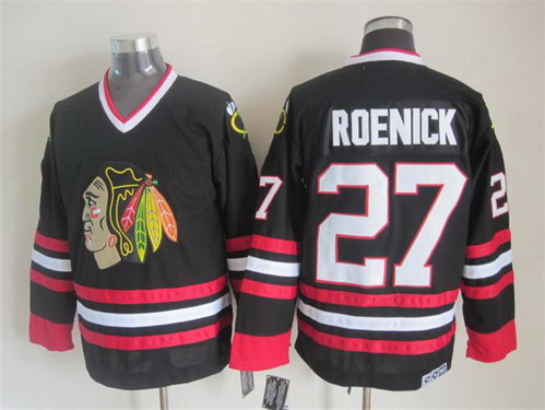 Men's Chicago Blackhawks #27 Jeremy Roenick Black CCM Vintage Throwback Jersey