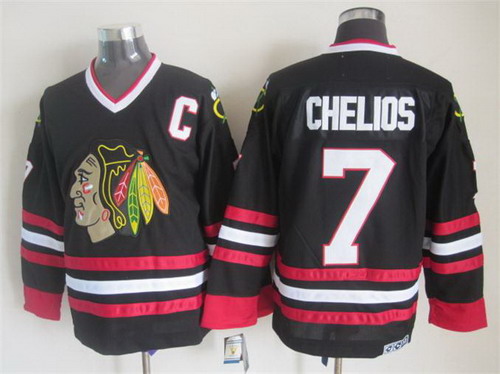 Men's Chicago Blackhawks #7 Chris Chelios Black 1996 CCM Vintage Throwback Jersey