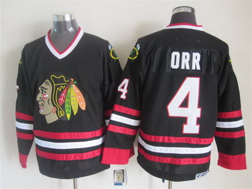Men's Chicago Blackhawks #4 Bobby Orr Black CCM 1976 Vintage Throwback Jersey