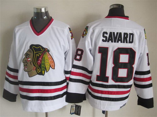 Men's Chicago Blackhawks #18 Denis Savard White CCM 1988 Vintage Throwback Jersey