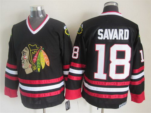 Men's Chicago Blackhawks #18 Denis Savard Black CCM 1996 Vintage Throwback Jersey