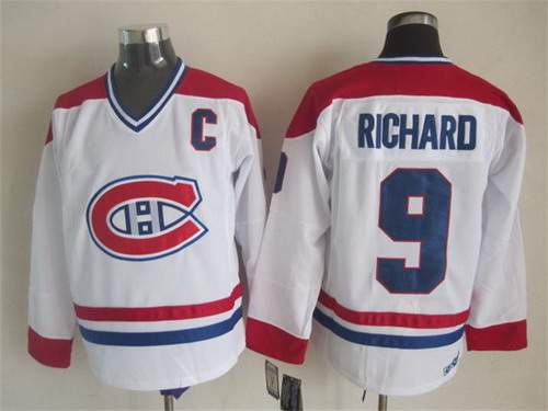 Men's Montreal Canadiens #9 Maurice Richard White CCM Vintage Throwback Jersey