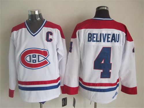 Men's Montreal Canadiens #4 Jean Beliveau White CCM Vintage Throwback Jersey