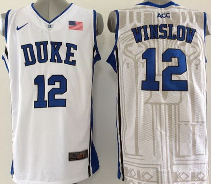 Men's Duke Blue Devils #12 Justise Winslow White Jersey