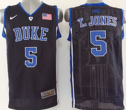 Men's Duke Blue Devils #5 Tyus Jones 2015 Black Basketball Jersey