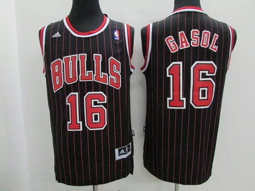 Men's Chicago Bulls #16 Pau Gasol Revolution 30 Swingman Black Pinstripe Jersey
