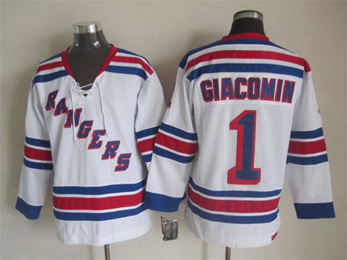 Mens New York Rangers #1 Eddie Giacomin White 1972 CCM Throwback Home NHL Jersey