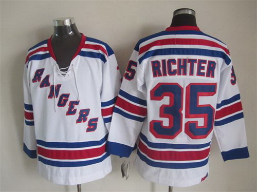 Mens New York Rangers #35 Mike Richter White CCM 2003 Vintage Throwback Jersey with tie