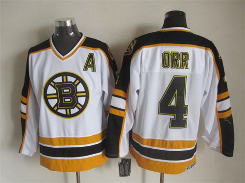 Men's Boston Bruins #4 Bobby Orr 1966 White CCM Vintage Throwback Jersey