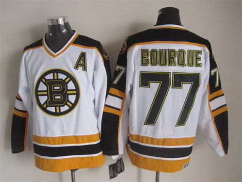 Men's Boston Bruins #77 Ray Bourque 1995 White CCM Vintage Throwback Jersey