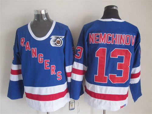 Mens New York Rangers #13 Sergei Nemchinov Light Blue 1991 75TH CCM Vintage Throwback Jersey