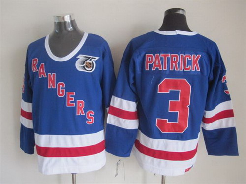 Mens New York Rangers #3 James Patrick Light Blue 1991 75TH CCM Vintage Throwback Jersey