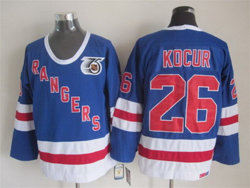 Mens New York Rangers #26 Joey Kocur Light Blue 1991 75TH CCM Vintage Throwback Jersey