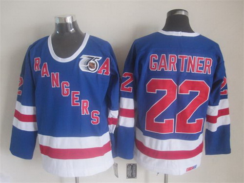 Mens New York Rangers #22 Mike Gartner Light Blue 1991 75TH CCM Vintage Throwback Jersey