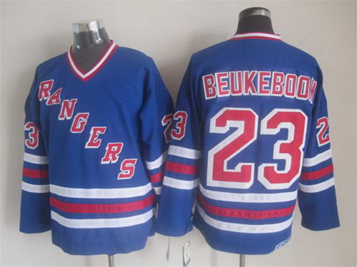 Mens New York Rangers #23 Jeff Beukeboom Light Blue 1990's CCM Vintage Throwback Jersey