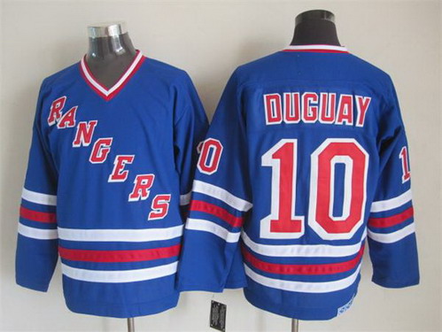 Mens New York Rangers #10 Ron Duguay Light Blue 1980  CCM Vintage Throwback Jersey