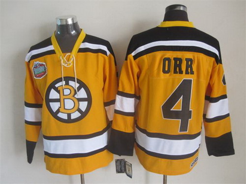 Men's Boston Bruins #4 Bobby Orr Yellow 2010 CCM Vintage 